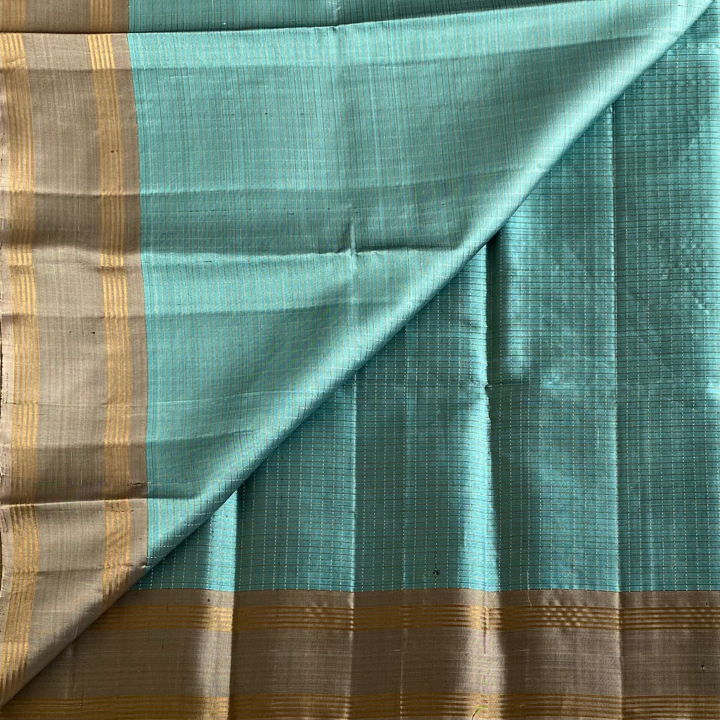 Peacock Teal Designer Pure Silk Saree With Smoky Taupe Pallu
