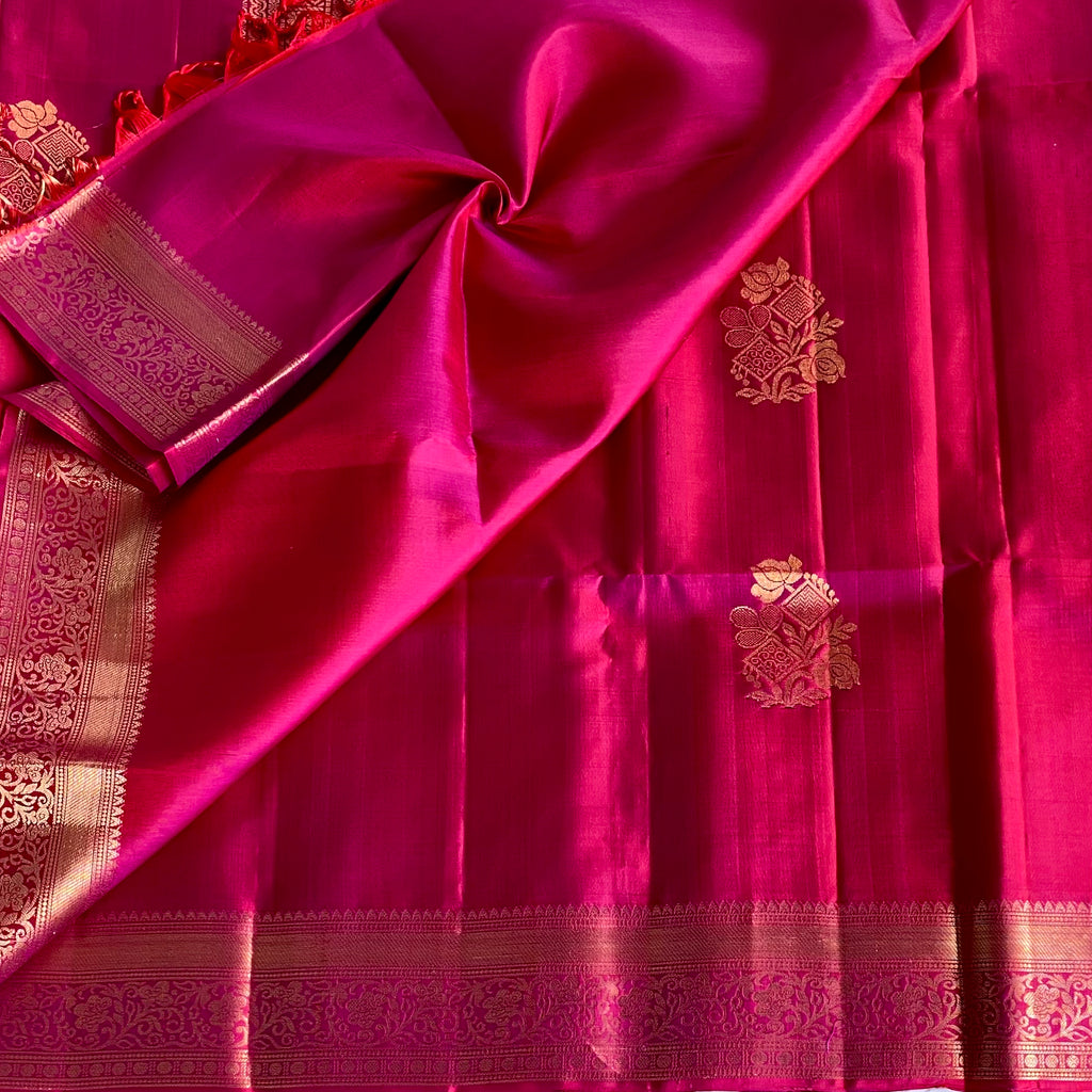 Rani Pink Designer Pure Silk Saree With Gold Zari