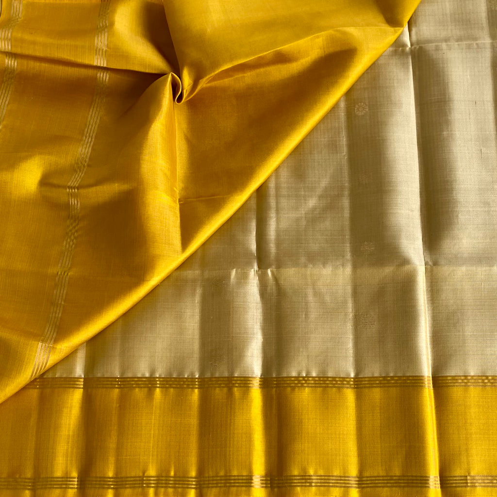 Mustard Yellow Designer Pure Silk Saree With Ivory Beige Pallu