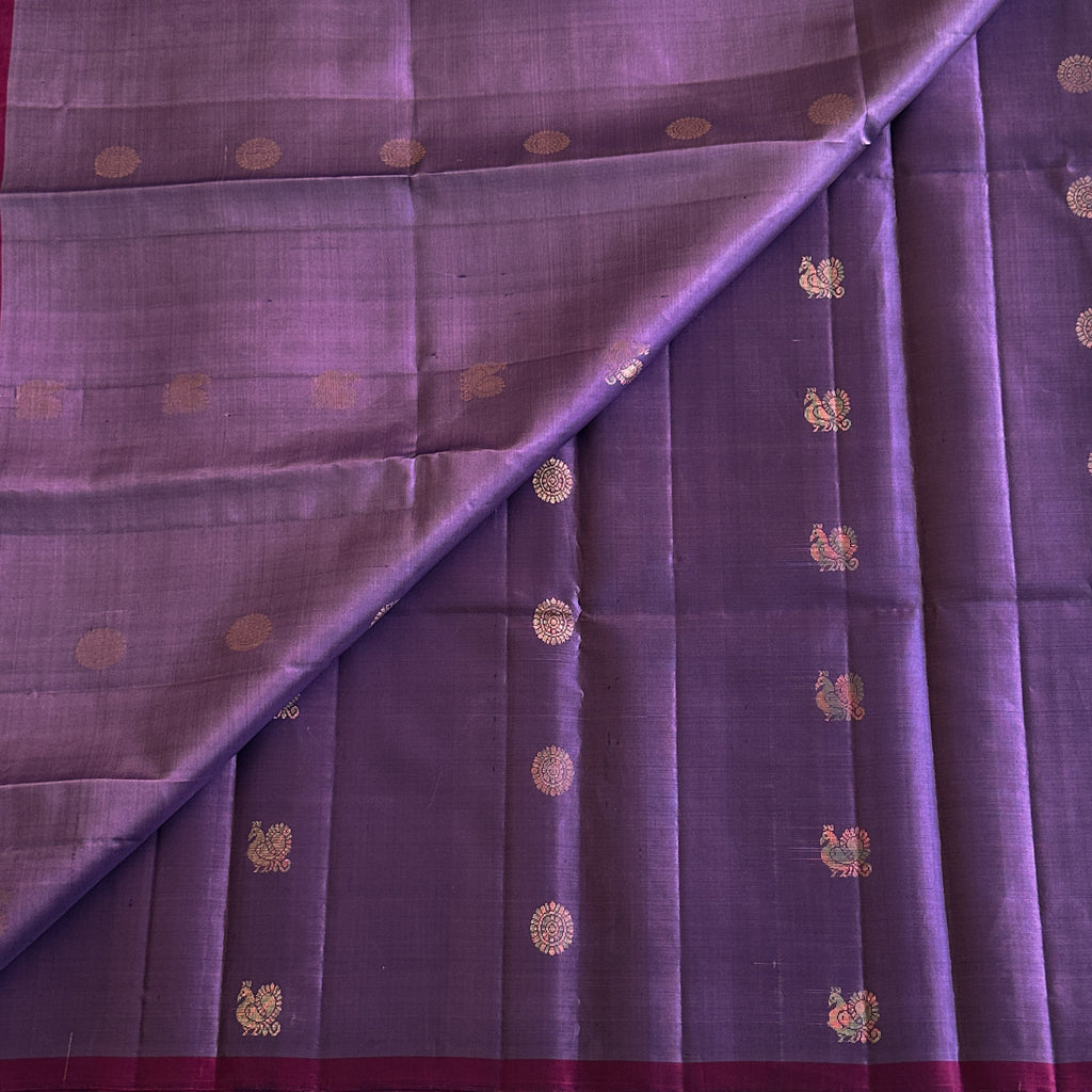 Orchid Purple Magenta Pallu Silk Saree Gold Brocade Tassel Fringe