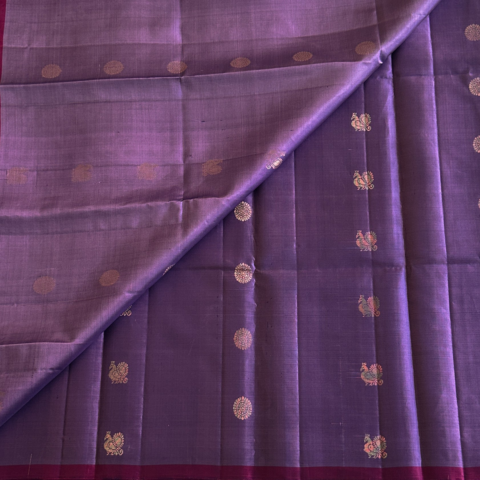 Orchid Purple Magenta Pallu Silk Saree Gold Brocade Tassel Fringe