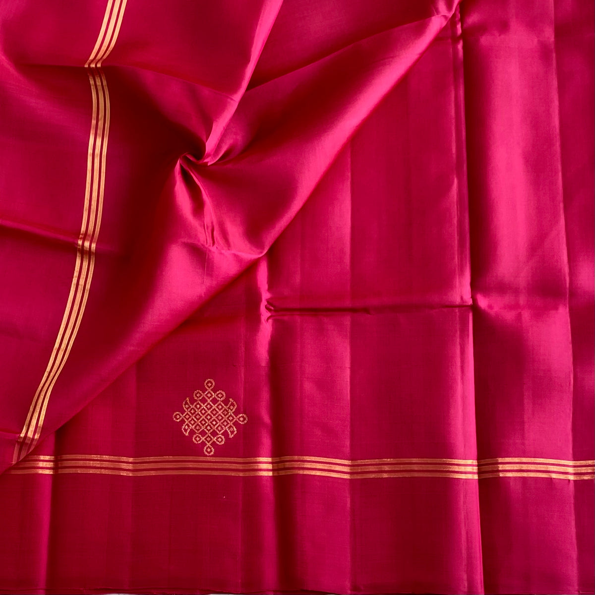 Cherry Pink Designer Pure Silk Saree With Kollam Gold Zari