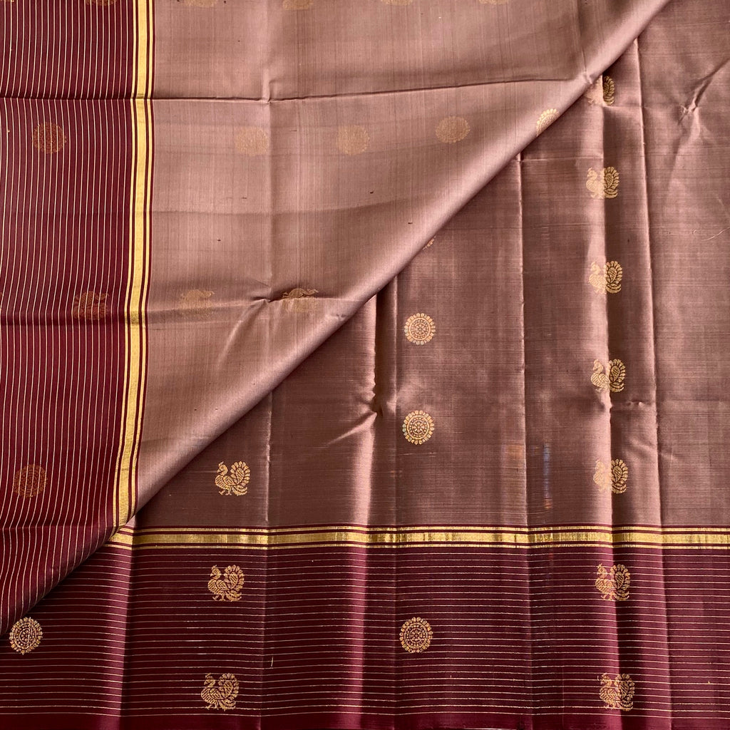 Metallic Light Brown with Wine Brown With Rudraksh & Peacock Buttas