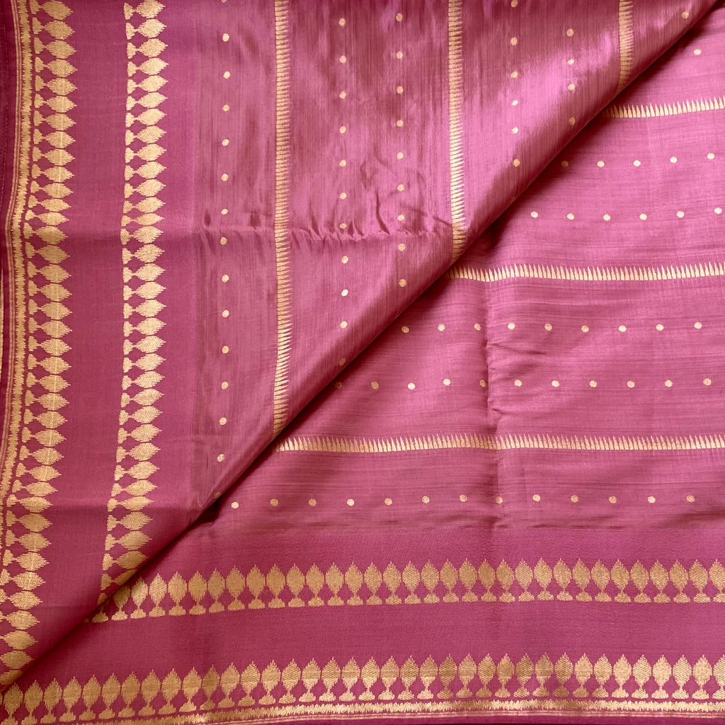 Deep Magenta Gold Woven Saree Tassel Pallu Broad Zari Border