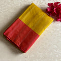 Mustard Yellow Soft Mixed Silk Saree With Coral Pink Pallu