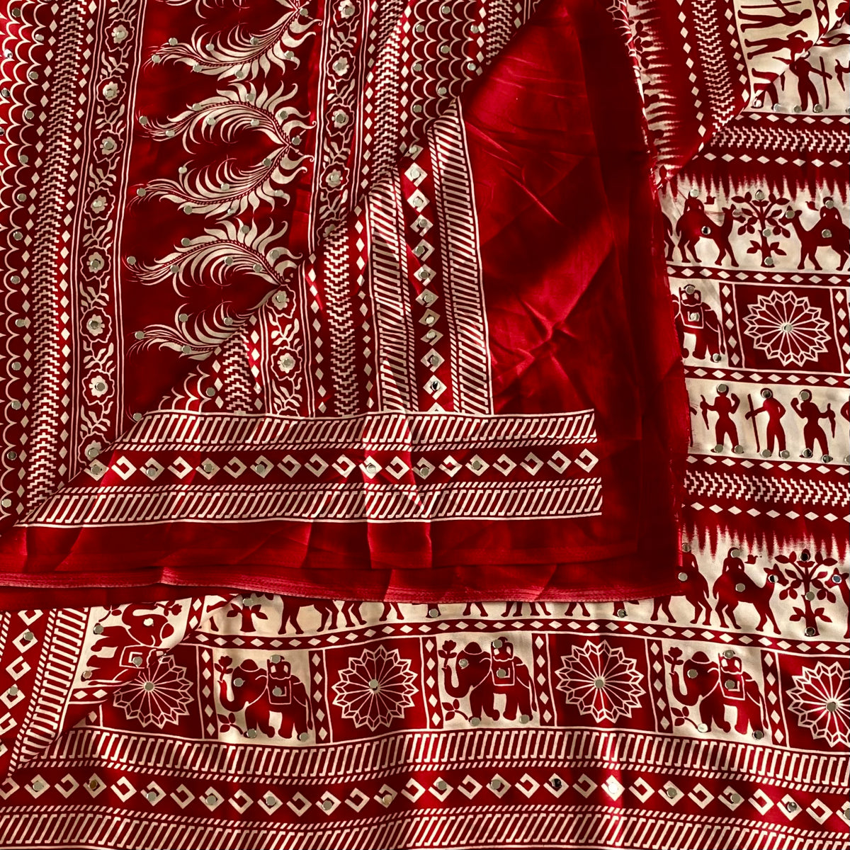 Deep Crimson Maroon Softest Satin Saree With Mirror Work
