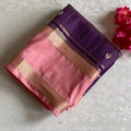Dreamy Purple Soft Crepe Checkered Silk With Blush Pink Contrast