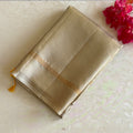 Champagne Beige And Golden Yellow Designer Kollam Pure Silk Saree With Jaal Pallu