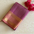 Dreamy Blush Rose Designer Pure Silk Saree With Metallic Dusty Rose Pallu And Zari
