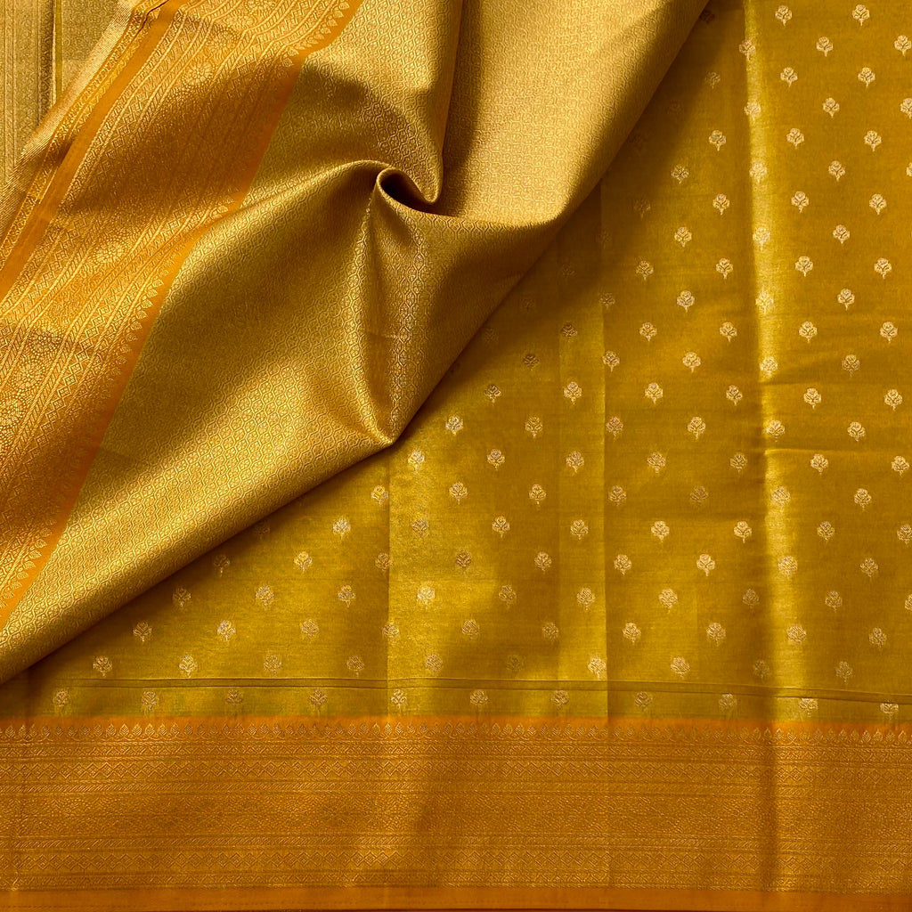 Mustard Gold Banarasi Style Saree With Zari Border Tassel Pallu
