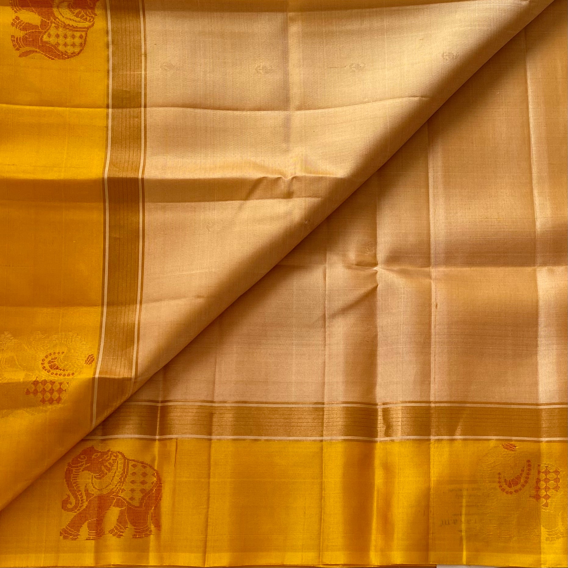 Beige With Golden Yellow Lightweight Designer Pure Silk
