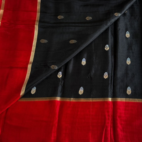 Black with exotic red jute tussar with antique designer zari weave
