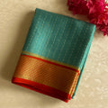 Turquoise Sea Green Mysore Silk Gold & Vermilion Designer Borders