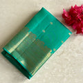 Teal Green Designer Pure Silk Saree With Metallic Gold Pallu