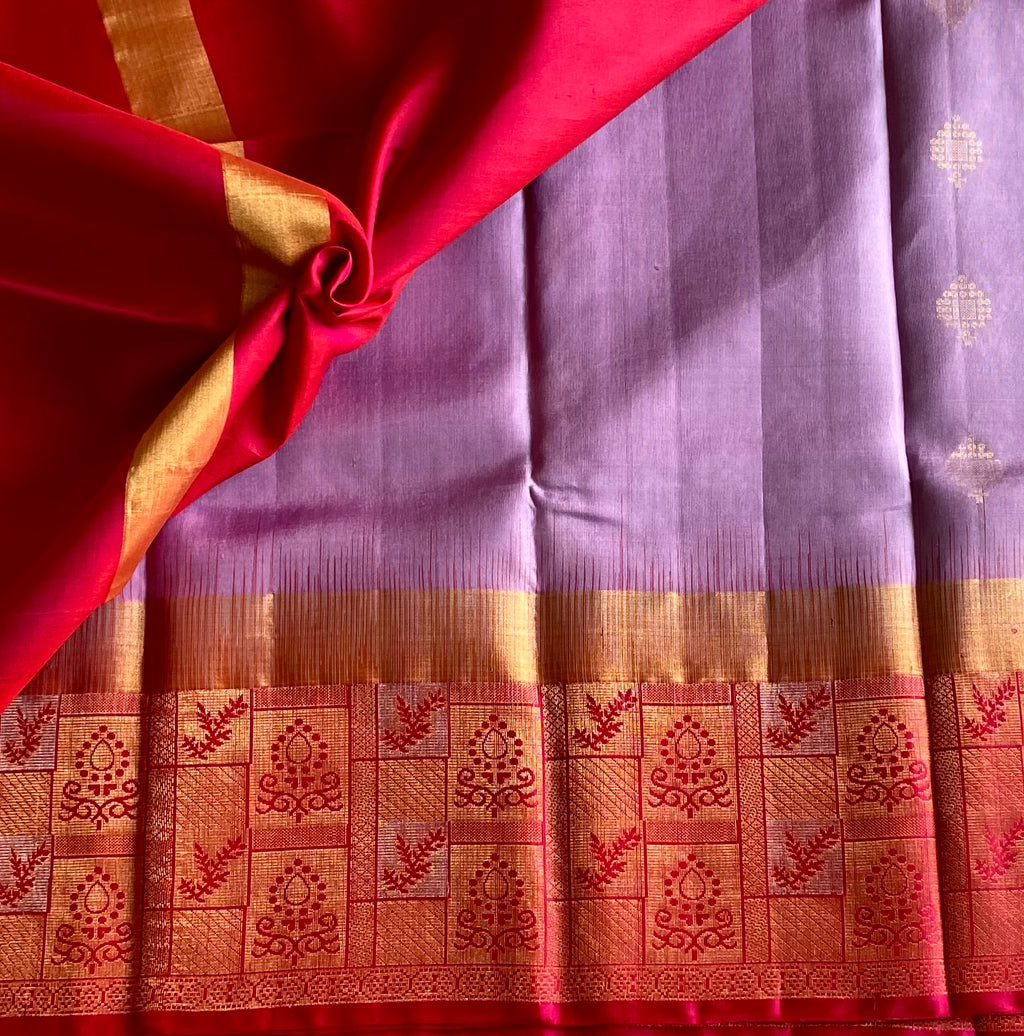 Lavender Magenta Saree Gold Brocade Floral Pallu Perfect For Weddings
