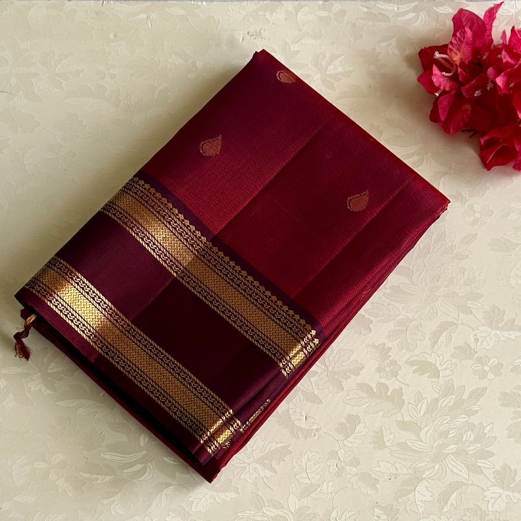 Dual Shaded Maroon Magenta Designer Pure Silk With Plum Purple Pallu