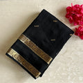 Midnight Blue And Antique Gold Soft Tussar Silk Saree With Striped Pallu
