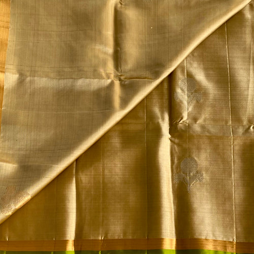 Antique Gold Designer Pure Silk Saree With Emerald Green Pallu