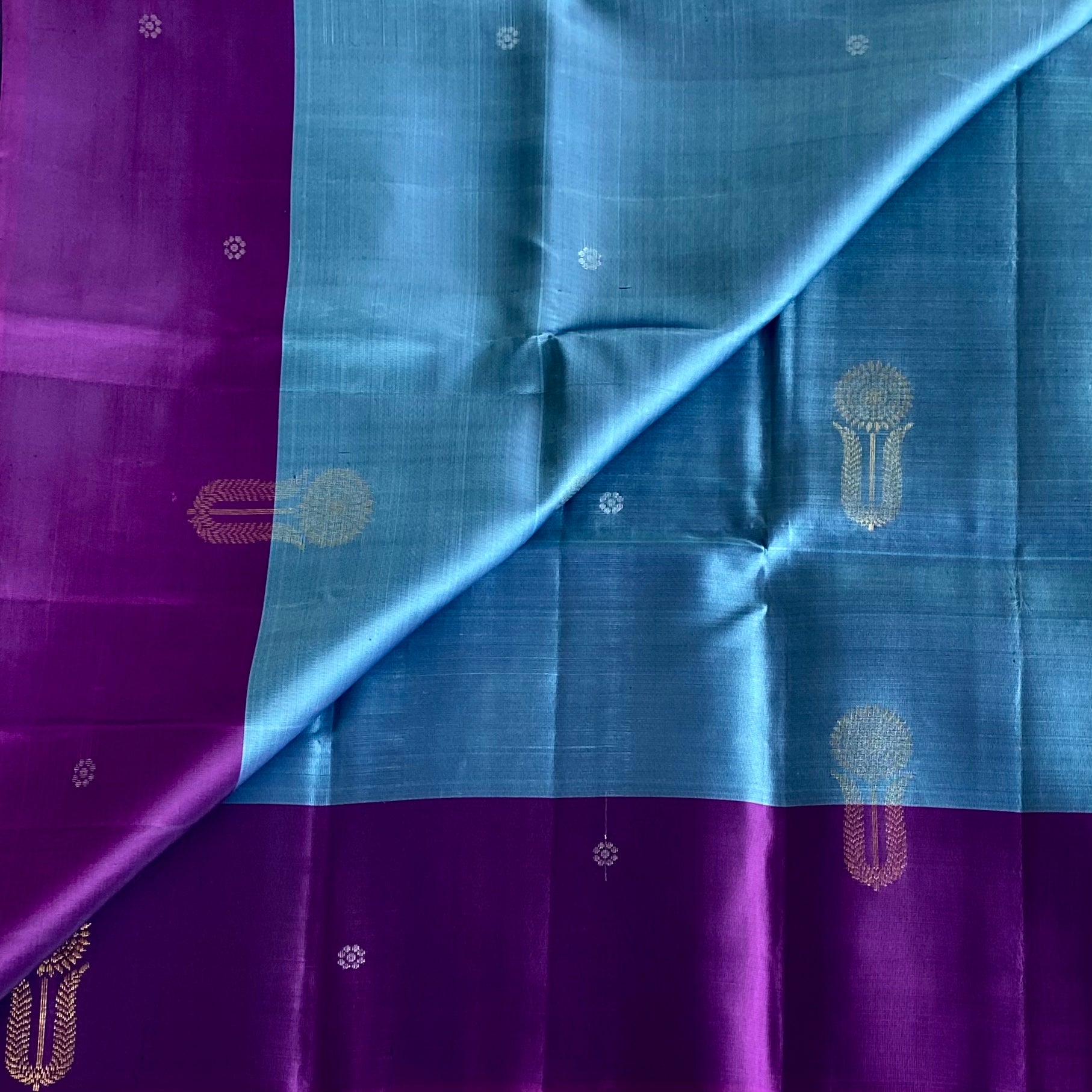 Royal Purple Designer Pure Silk Saree With Teal Blue Pallu