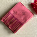 Rose Pink Silk Saree Gold Zari Magenta Chevron Pallu Tassel