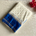 Ivory Blue Silk Saree with Gold Brocade Pallu Tassel Border