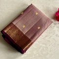 Eggplant Purple Silk Saree Champagne Body Gold Zari Border Traditional