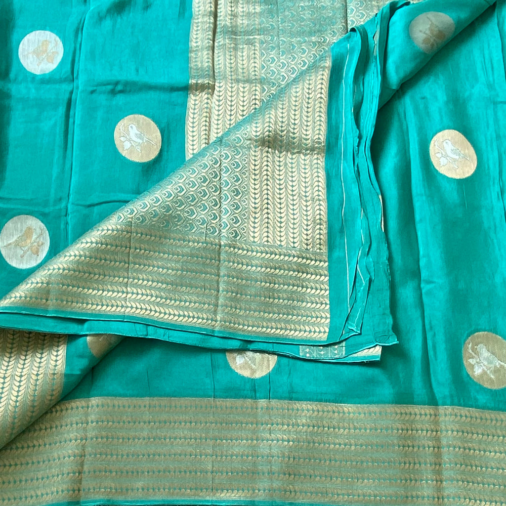 Gorgeous Sea blue designer soft crepe silk with zari buttas