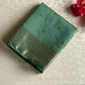 Teal Green Zari Buti Saree With Paisley Border And Stripes