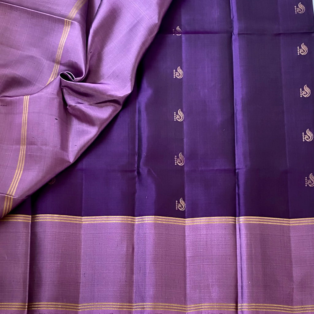 Elegant Amethyst Purple Silk Saree Antique Gold Paisley Brocade Pallu