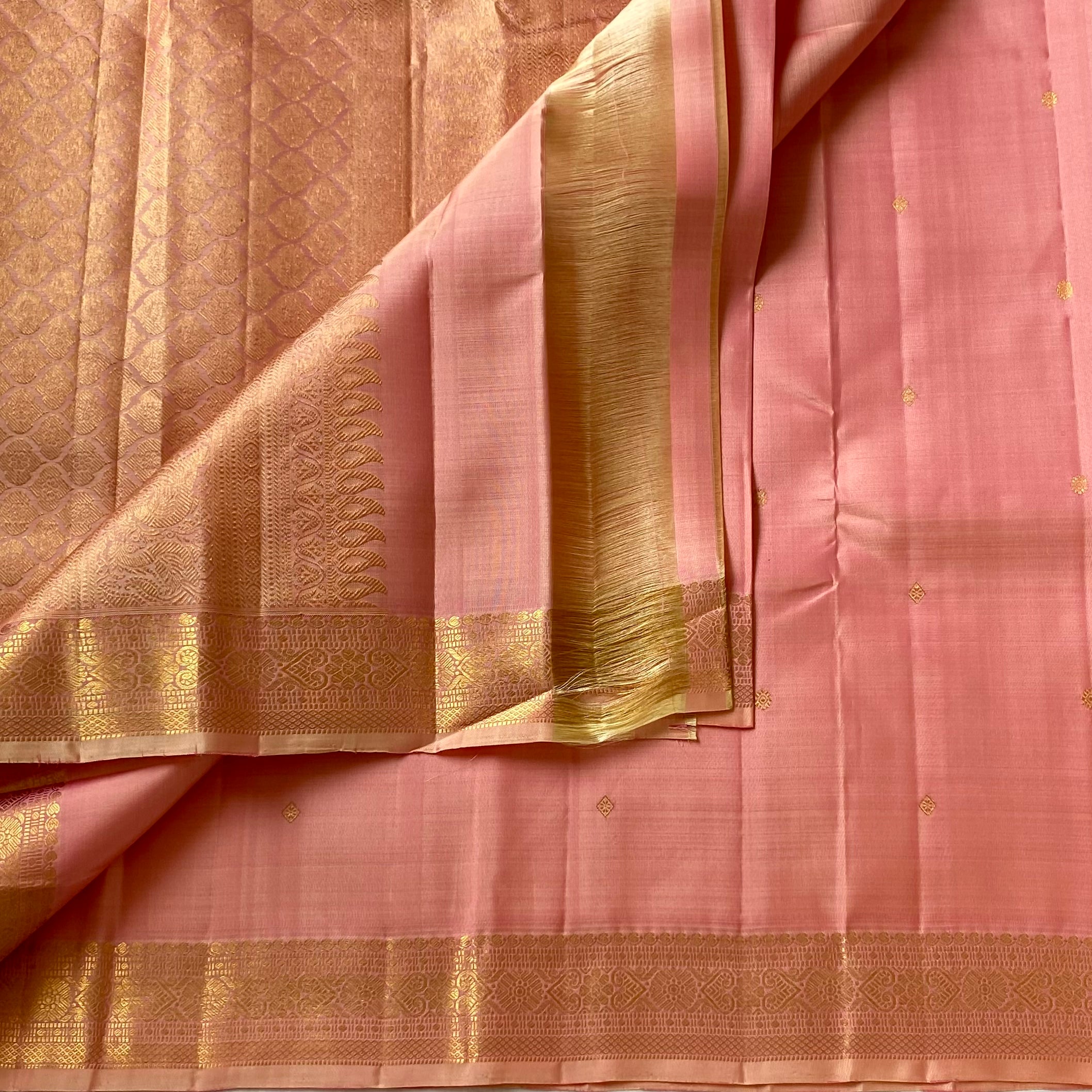Dreamy pastel light rose Kanjeevaram pure silk with pure zari