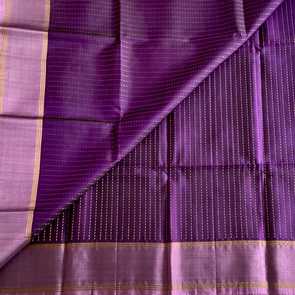 Deep Purple Designer Pure Silk Saree With Metallic Lavender Floral Pallu