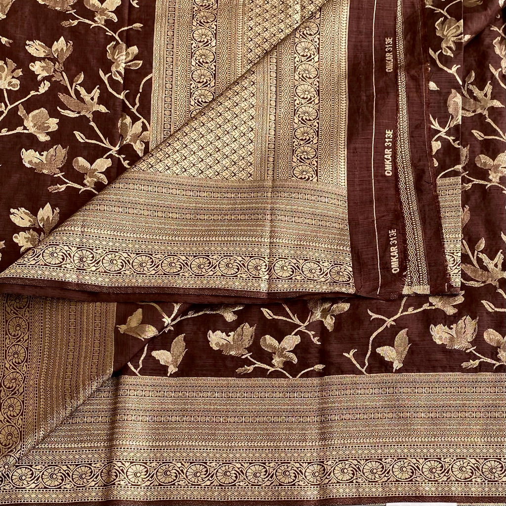 Chestnut Brown Soft Tussar Silk Saree With Antique Gold Pallu