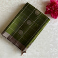 Olive Green Designer Pure Silk Saree With Champagne BeigePallu