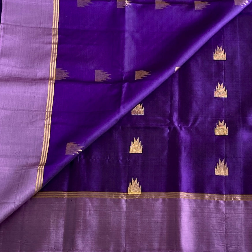 Royal Indigo Purple Designer Pure Silk With Zari Gold Pallu