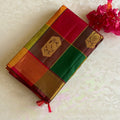 Designer Multi-Checkered Kanjeevaram Pure Zari Silk With Crimson Maroon Pallu