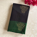 Emerald Green Navy Zari Saree With Floral Pallu And Border