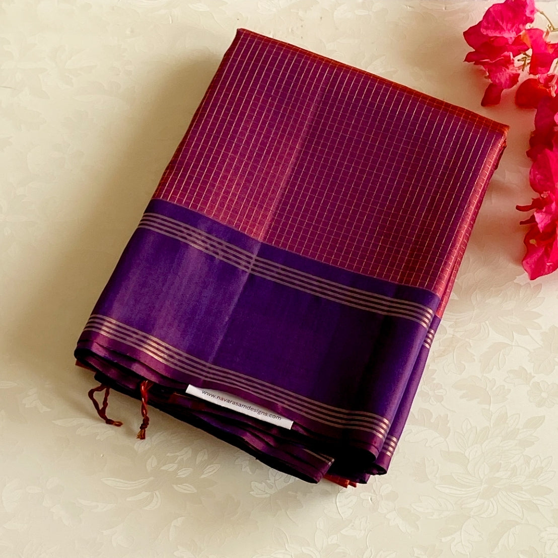 Magenta Silk Saree With Royal Purple Pallu And Gold Zari