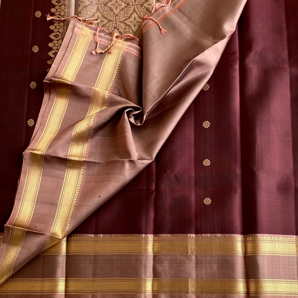 Deep Coffee Wine Designer Pure Silk Saree With Biscuit Brown Pallu