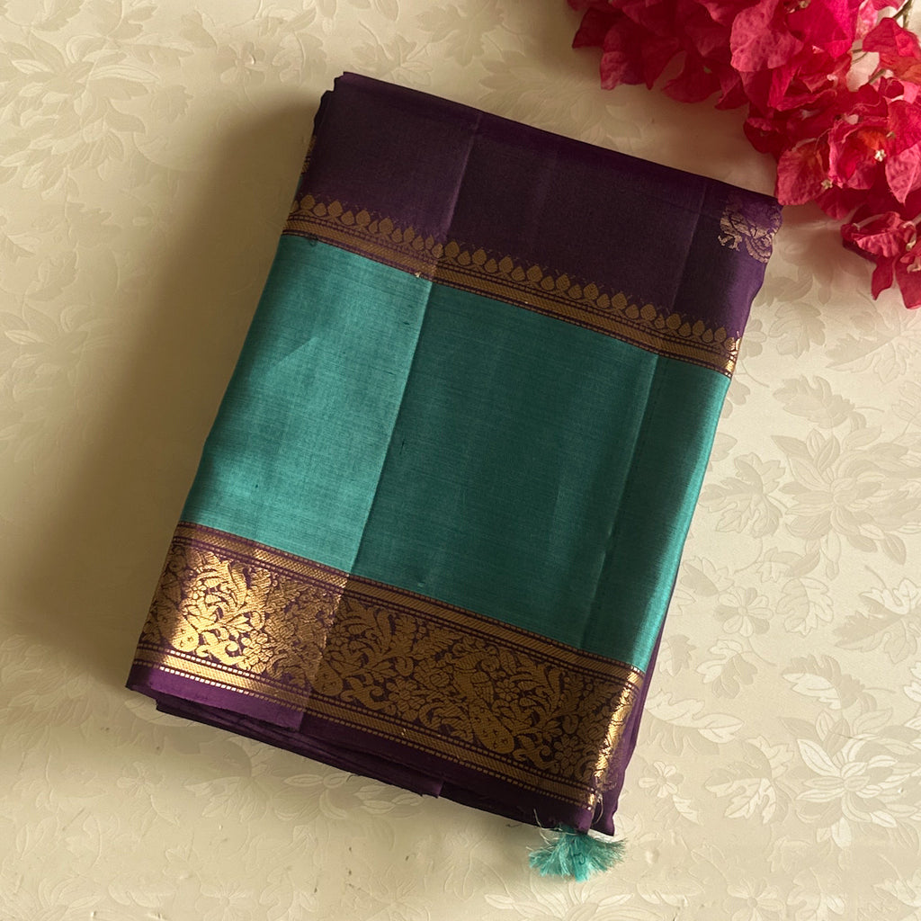 Navi • Deep Purple with Classy turquoise Designer Pure Silk Stunner