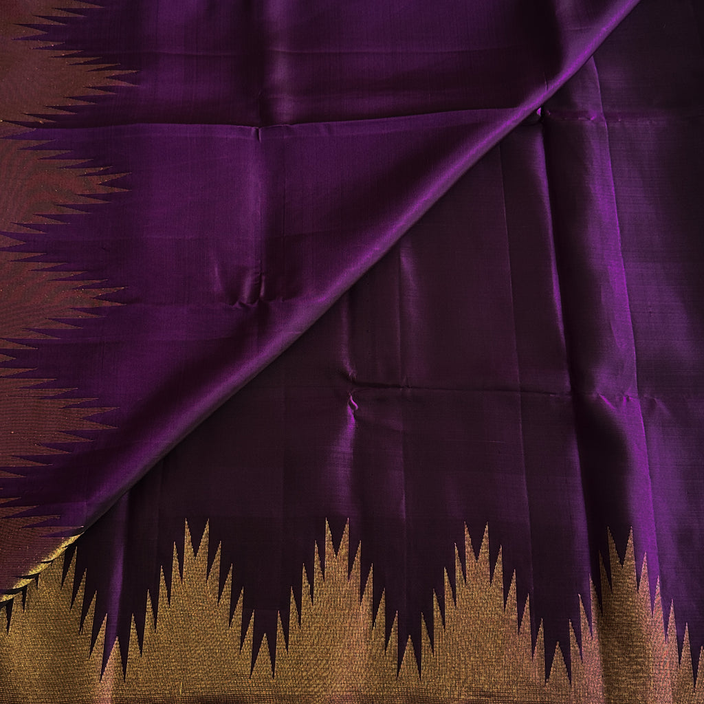 Deep Violet Silk Saree With Antique Gold Zari Border Pallu