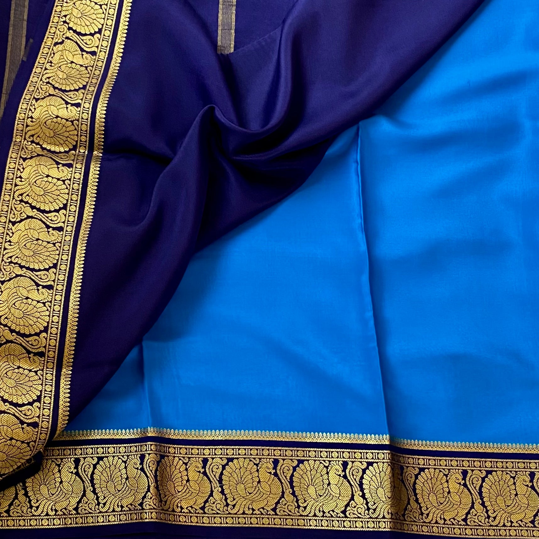 Cobalt Blue Silk Saree With Gold Woven Paisley Border Elegant