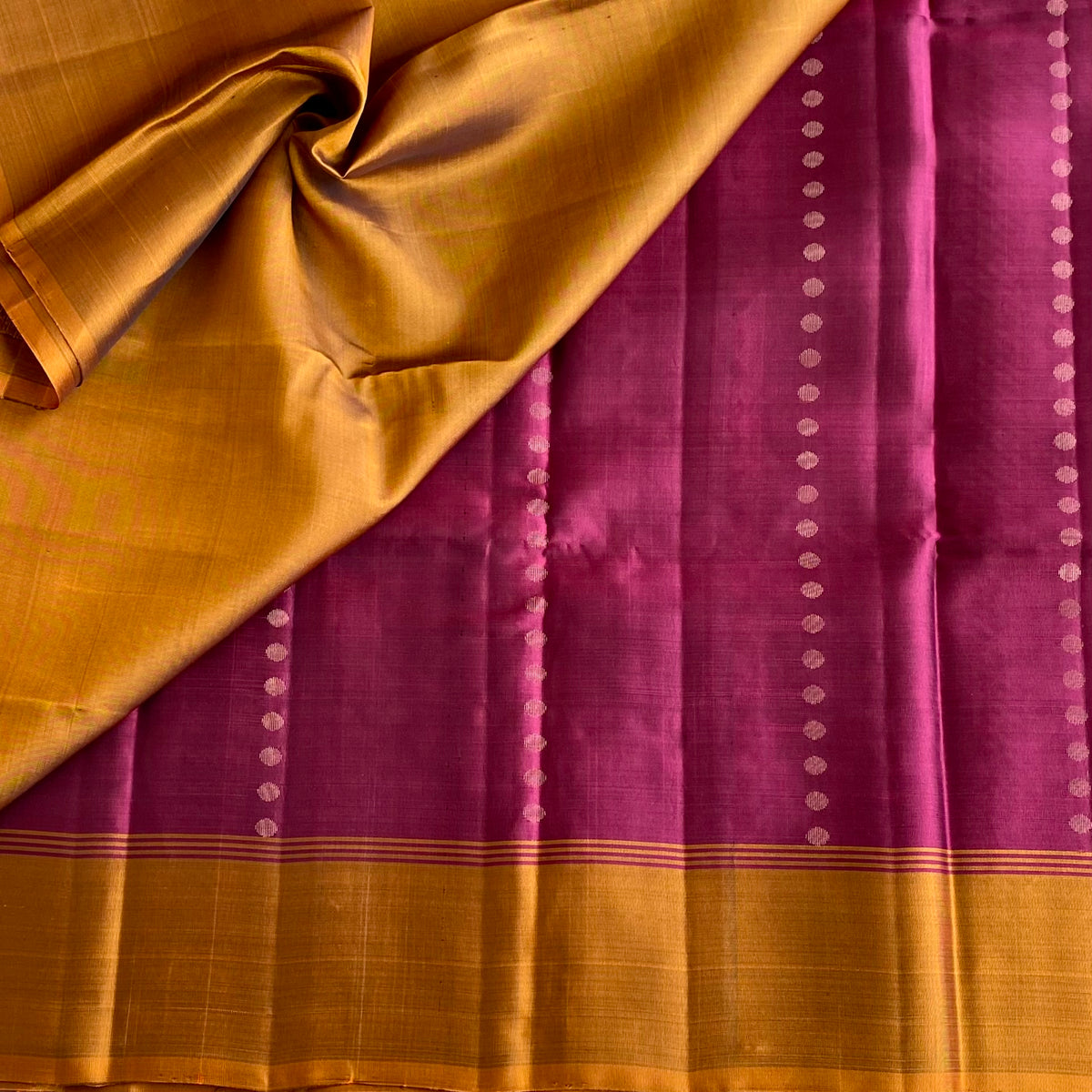 Deep Magenta Wine Designer Pure Silk Saree With Mustard Gold Pallu