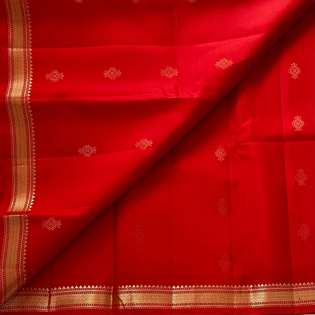 Ruby Red Designer Pure Silk Saree With Antique Gold Border