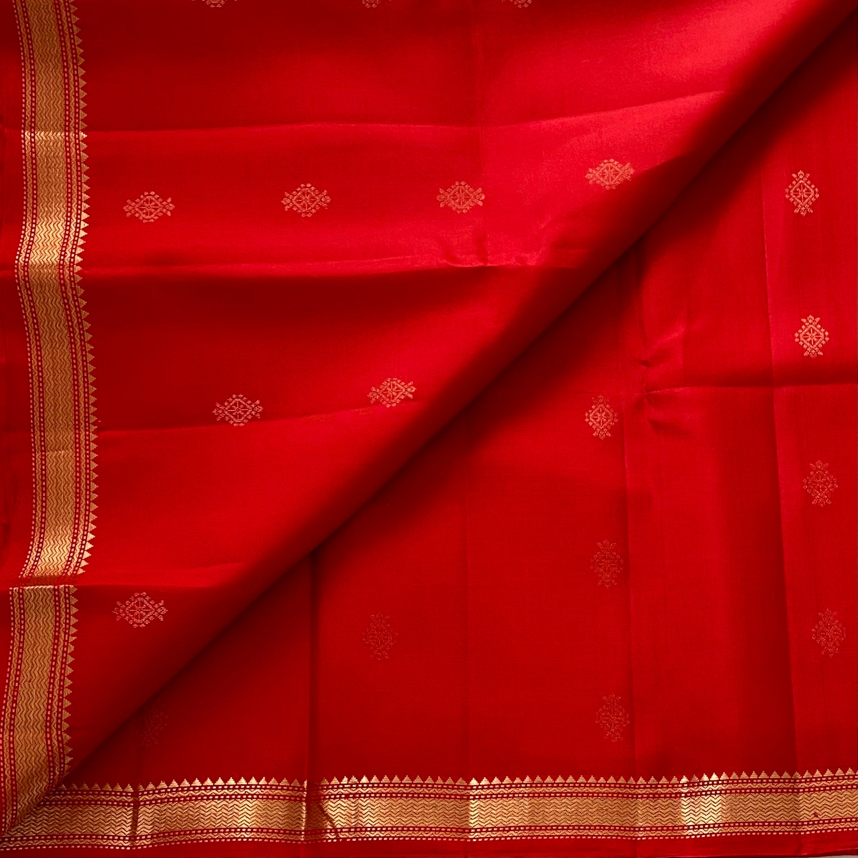 Ruby Red Designer Pure Silk Saree With Antique Gold Border