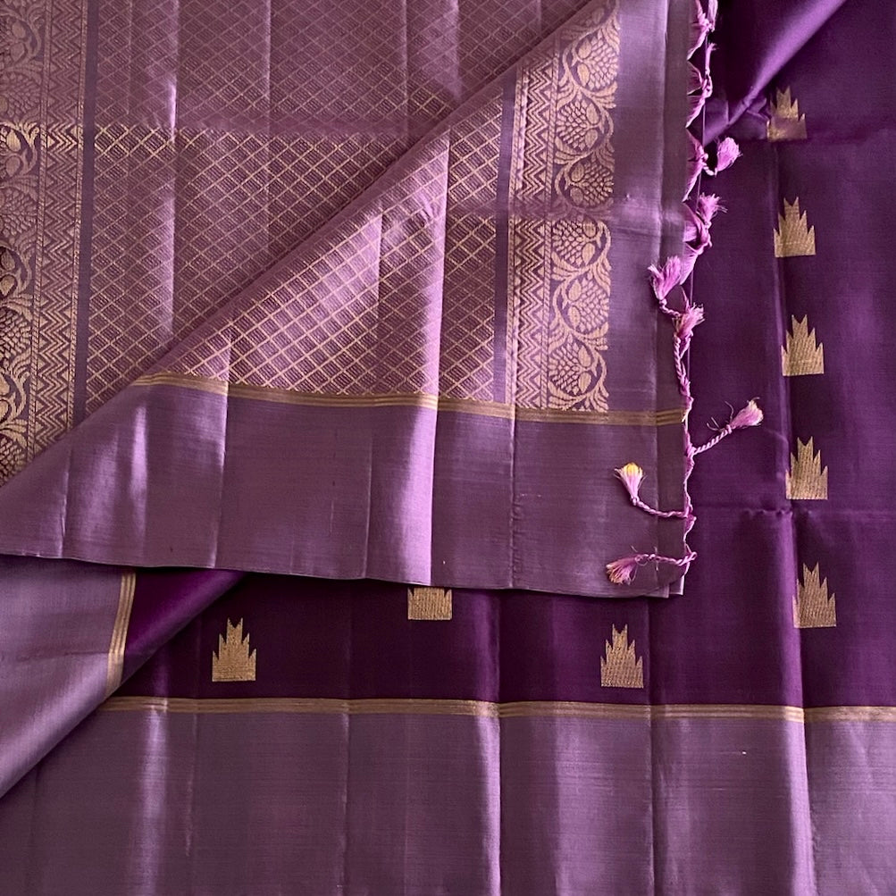Cadbury Purple Designer Pure Silk With Metallic Lavender Pallu