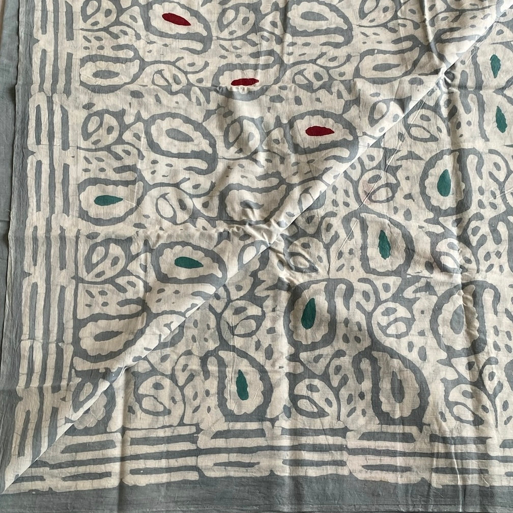 Dusty Blue Soft Tussar Silk Saree With Ivory Contrast Pallu