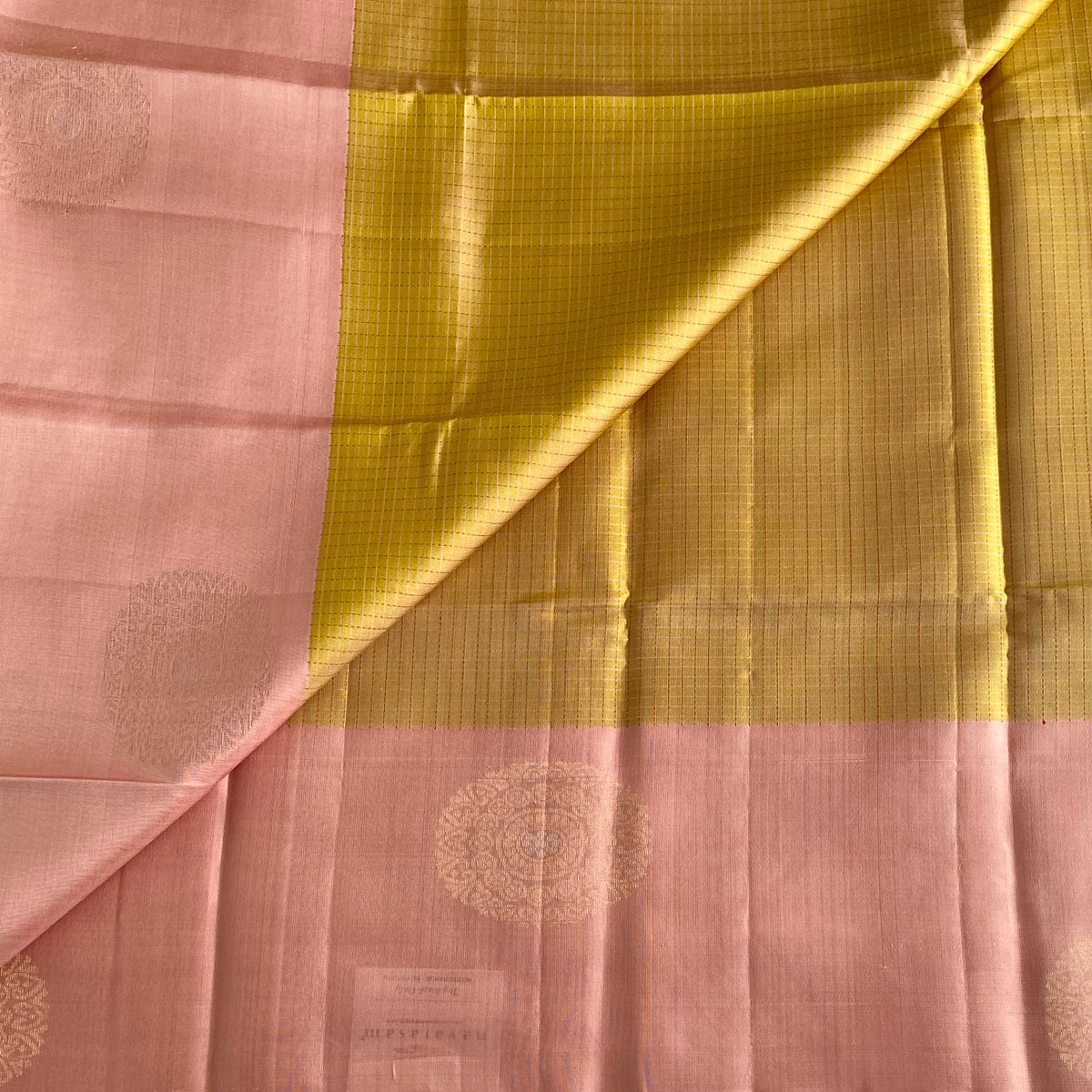 Light Pastel Olive & Dusty Rose Designer Pure Silk Saree With Antique Gold Accents