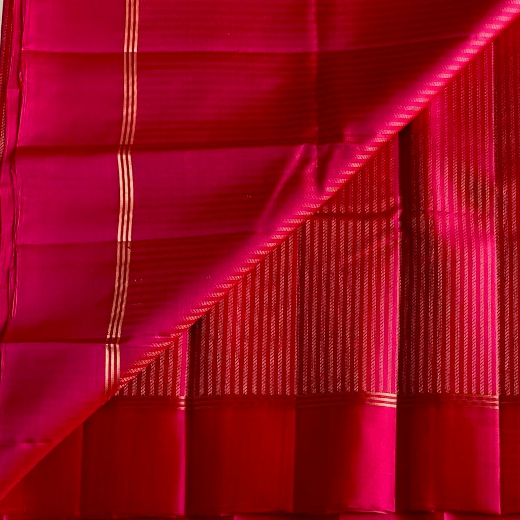 Rani Pink Designer Pure Silk Saree With Zari Gold Border