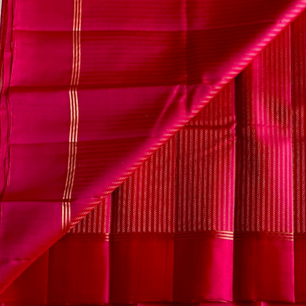 Rani Pink Designer Pure Silk Saree With Zari Gold Border