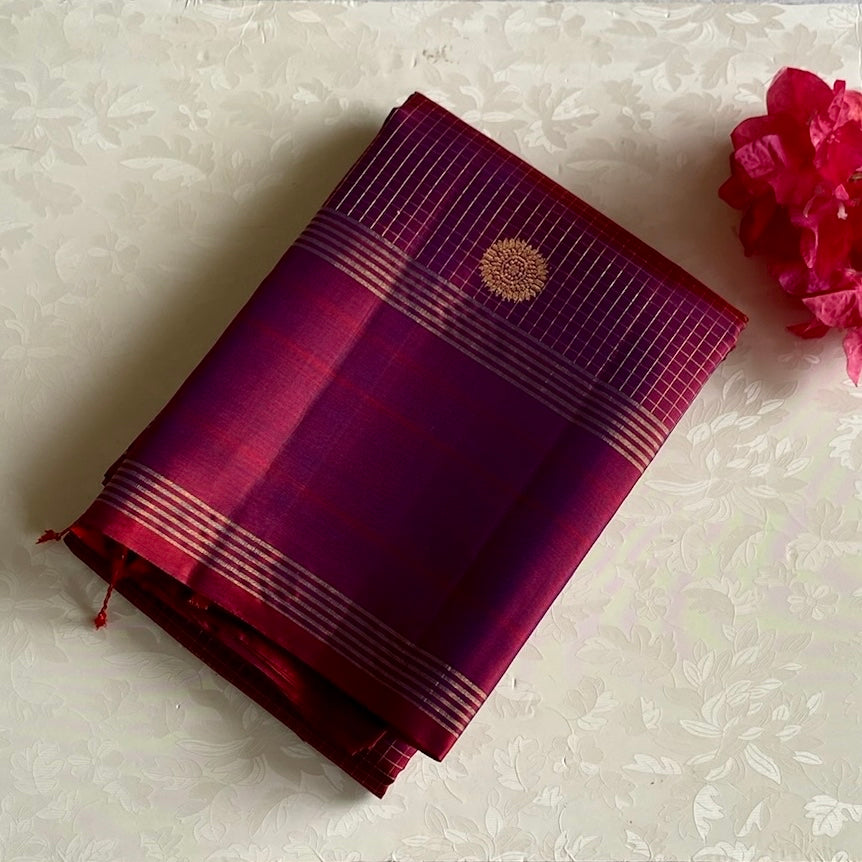 Dual Shaded Rustic Magenta Designer Pure Silk Saree With Zari Buttas